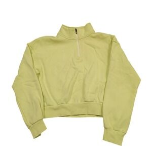 MPG Sport Quarter Zip Pullover Women Small Lime Yellow Cropped Fleece Sweatshirt
